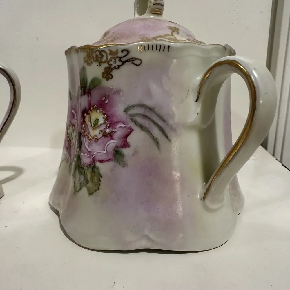 Hutschenreuther Germany Hand Painted Sugar & Creamer Set – Signed 1992 Floral